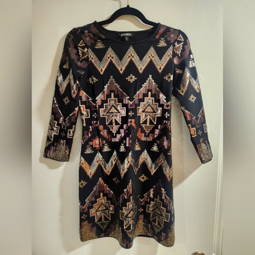 Black, gold, and silver Sequin Express Dress